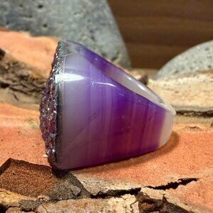 Dara Ettinger Anthropologie Purple Geode Druzy Agate Statement Ring Size 7.75
